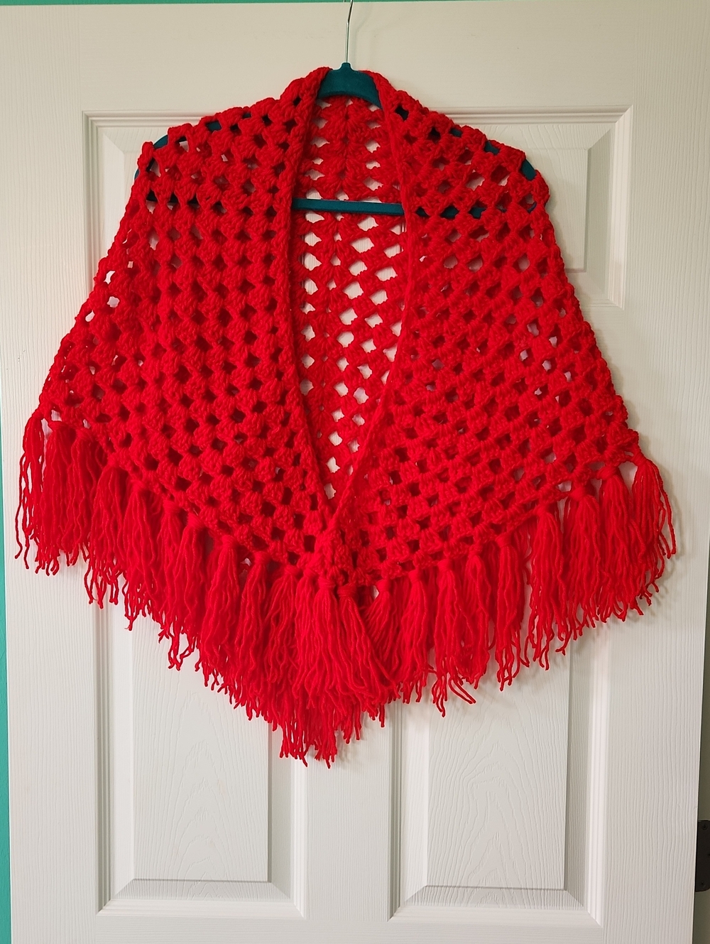 Handcrocheted Red Fringe Shawl